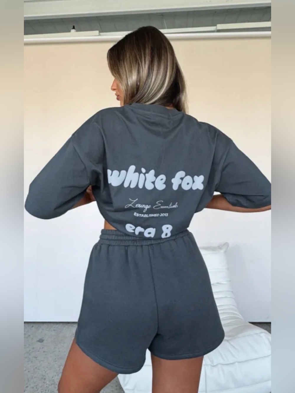 White Fox Set - shorts and oversized tee - Gray Black Lounge Set